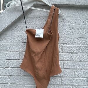 Asymmetrical Tan Bodysuit